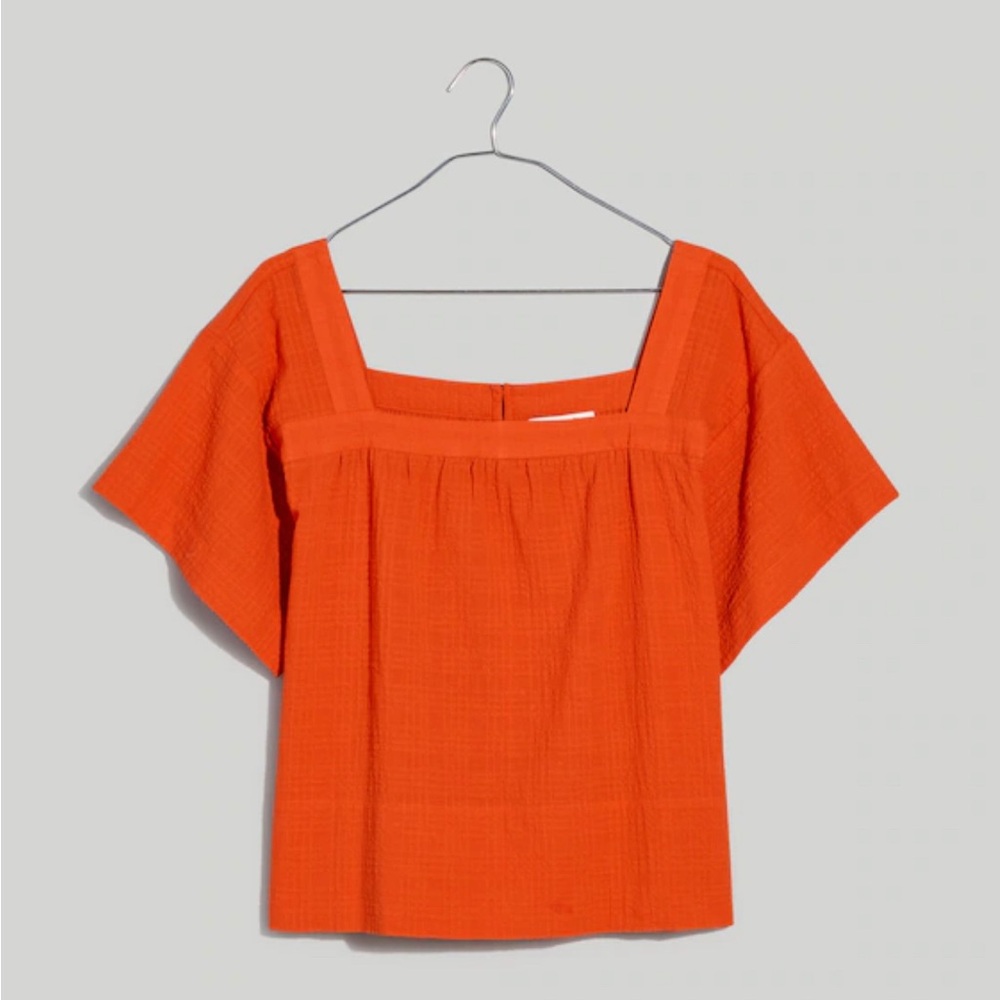 Madewell Square-Neck Short-Sleeve Popover Top in Windowpane